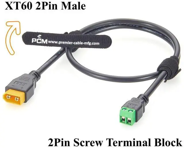 Alt view image 2 of 7 - XT60 Male to 2Pin Screw Terminal Block Adapter Cable 18AWG XT60 to 5.0mm Pitch Solderless Terminal Power Cable for RC Battery, LiPo Battery, Solar Generator, Energy Storage (Male, 0.6M/1.97FT)