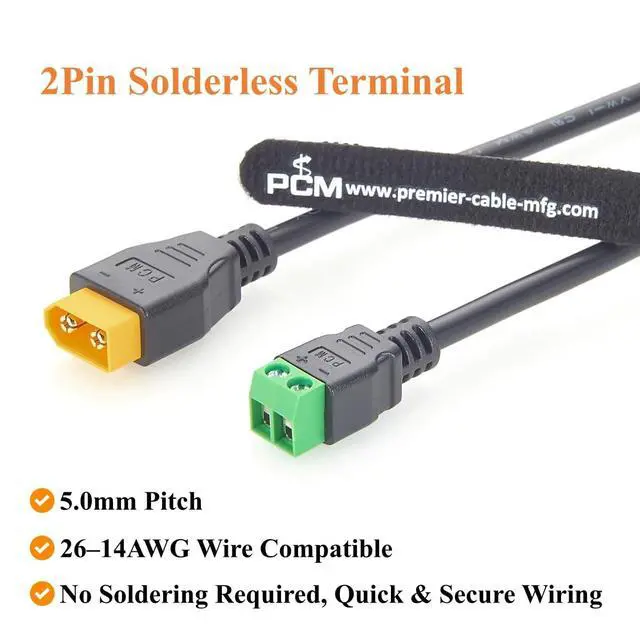 Alt view image 3 of 7 - XT60 Male to 2Pin Screw Terminal Block Adapter Cable 18AWG XT60 to 5.0mm Pitch Solderless Terminal Power Cable for RC Battery, LiPo Battery, Solar Generator, Energy Storage (Male, 0.6M/1.97FT)