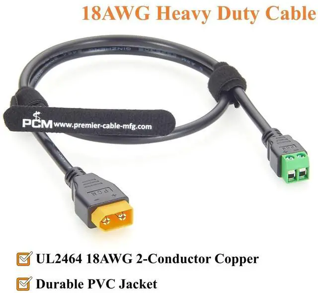 Alt view image 4 of 7 - XT60 Male to 2Pin Screw Terminal Block Adapter Cable 18AWG XT60 to 5.0mm Pitch Solderless Terminal Power Cable for RC Battery, LiPo Battery, Solar Generator, Energy Storage (Male, 0.6M/1.97FT)