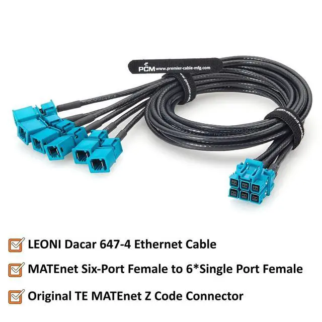 Alt view image 2 of 7 - 6-in-1 TE MATEnet Z Code Female to Single-Port Male Automotive Ethernet Breakout Cable 2333538-9 to 2302461-9 100/1000BASE-T1 Vehicle Network Cable for NVIDIA Drive AGX Thor, ADAS, LiDAR (1M/3.28FT)