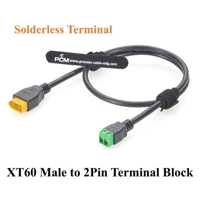 Alt view image 6 of 7 - XT60 Male to 2Pin Screw Terminal Block Adapter Cable 18AWG XT60 to 5.0mm Pitch Solderless Terminal Power Cable for RC Battery, LiPo Battery, Solar Generator, Energy Storage (Male, 0.6M/1.97FT)