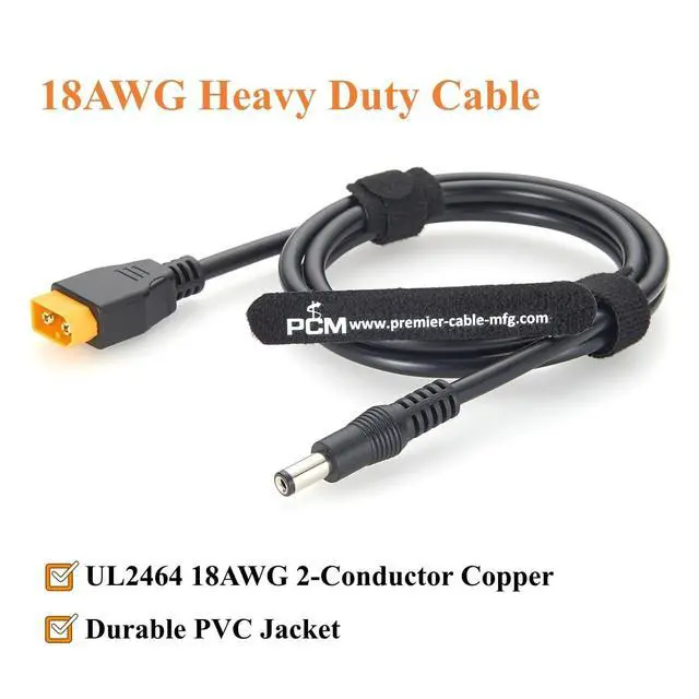 Alt view image 3 of 7 - XT60 to DC 5.5x2.1mm Power Cable 18AWG XT60 Male to DC5521 Male Plug Adapter Cable for Solar Generator, LiPo Battery, Model Aircraft, LED Light, Energy Storage (Male, 1M/3.28FT)