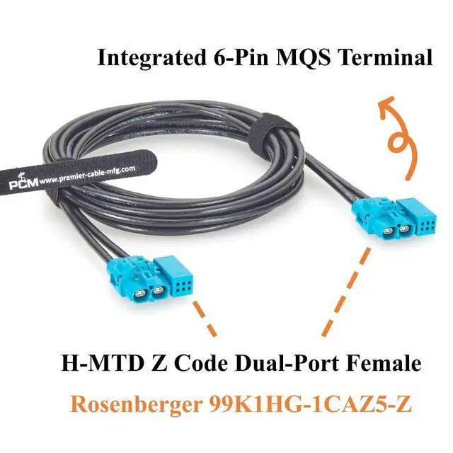 Alt view image 3 of 7 - Rosenberger 99K1HG-1CAZ5-Z H-MTD Z Code Dual-Port Female Automotive Ethernet Cable 10Gbps 100 Shielded Vehicle Network Cable with 6 Pin MQS Contacts for ADAS, ECU, LiDAR, Domain Controller(2M/6.6FT)