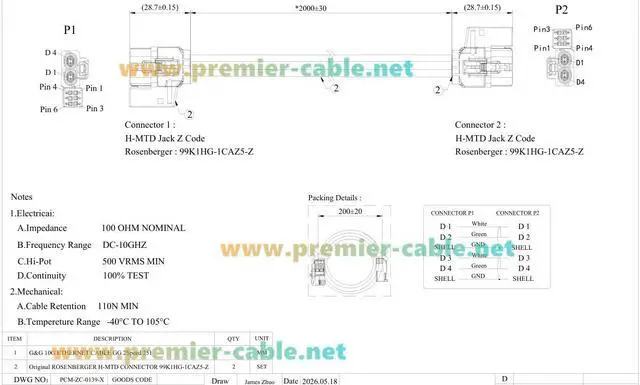 Alt view image 6 of 7 - Rosenberger 99K1HG-1CAZ5-Z H-MTD Z Code Dual-Port Female Automotive Ethernet Cable 10Gbps 100 Shielded Vehicle Network Cable with 6 Pin MQS Contacts for ADAS, ECU, LiDAR, Domain Controller(2M/6.6FT)