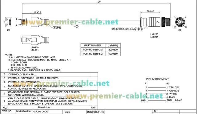 Alt view image 7 of 7 - PROFINET M12 D-Coded 4 Pin Male to RJ45 Male Industrial Ethernet Cable CAT5e Shielded IP67 High Flex Cable for EtherCAT, EtherNet/IP, PLC, Robot, Machine Vision, Industrial Switches (5M/16.4FT)