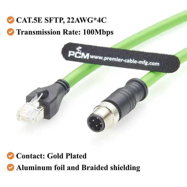 Alt view image 3 of 7 - PROFINET M12 D-Coded 4 Pin Male to RJ45 Male Industrial Ethernet Cable CAT5e Shielded IP67 High Flex Cable for EtherCAT, EtherNet/IP, PLC, Robot, Machine Vision, Industrial Switches (5M/16.4FT)