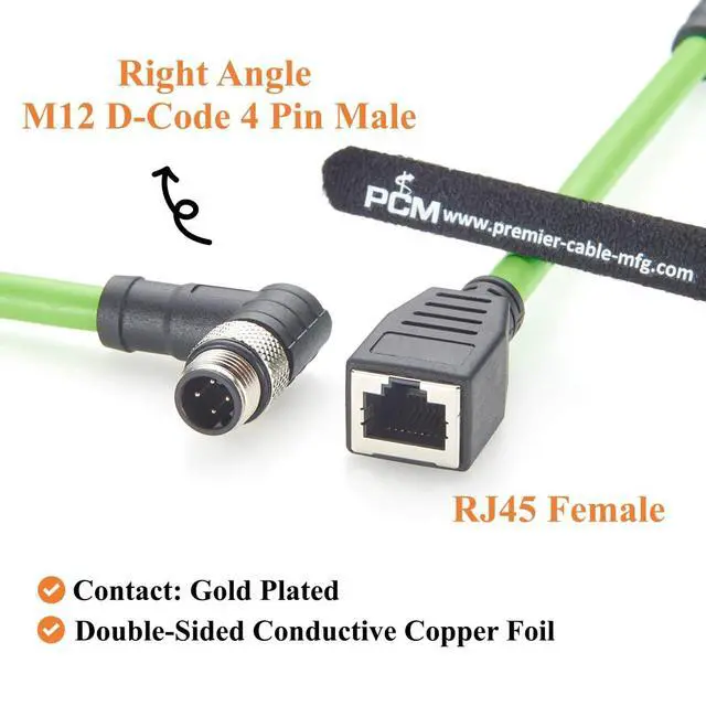 Alt view image 2 of 7 - Right Angle M12 D-Code 4 Pin Male to RJ45 Female Industrial Ethernet Cable CAT5e SFTP Shielded IP67 High Flex Drag Chain Cable for PROFINET EtherCAT EtherNet/IP PLC Robot Sensor (0.2m/0.66FT)