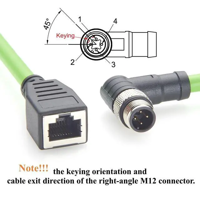 Alt view image 3 of 7 - Right Angle M12 D-Code 4 Pin Male to RJ45 Female Industrial Ethernet Cable CAT5e SFTP Shielded IP67 High Flex Drag Chain Cable for PROFINET EtherCAT EtherNet/IP PLC Robot Sensor (0.2m/0.66FT)