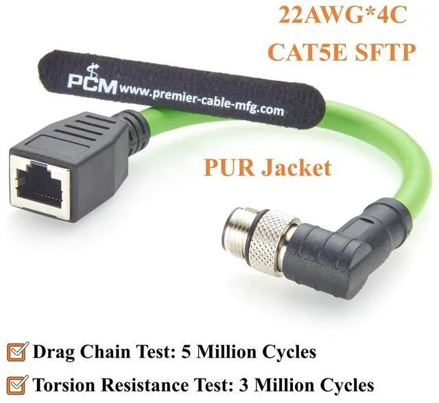 Alt view image 4 of 7 - Right Angle M12 D-Code 4 Pin Male to RJ45 Female Industrial Ethernet Cable CAT5e SFTP Shielded IP67 High Flex Drag Chain Cable for PROFINET EtherCAT EtherNet/IP PLC Robot Sensor (0.2m/0.66FT)