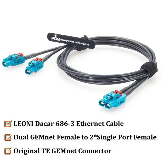 Alt view image 2 of 7 - TE GEMnet Automotive Ethernet Splitter Cable GEMnet Dual Port to Single Port 10Gbps 100/1000BASE-T1 Vehicle Network Cable 1-2386612-4 to 1-2368022-4 for ECU, ADAS, Robotaxi, Telematics(2M/6.6FT)