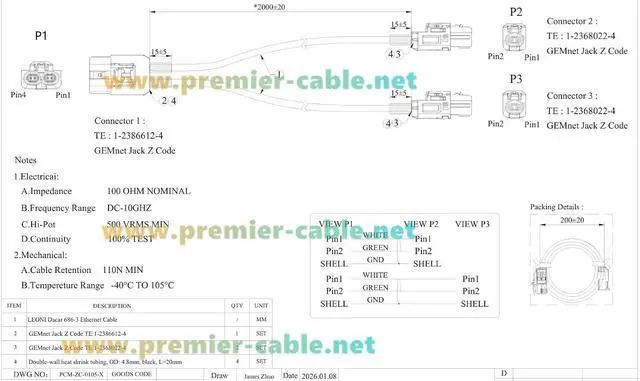 Alt view image 6 of 7 - TE GEMnet Automotive Ethernet Splitter Cable GEMnet Dual Port to Single Port 10Gbps 100/1000BASE-T1 Vehicle Network Cable 1-2386612-4 to 1-2368022-4 for ECU, ADAS, Robotaxi, Telematics(2M/6.6FT)