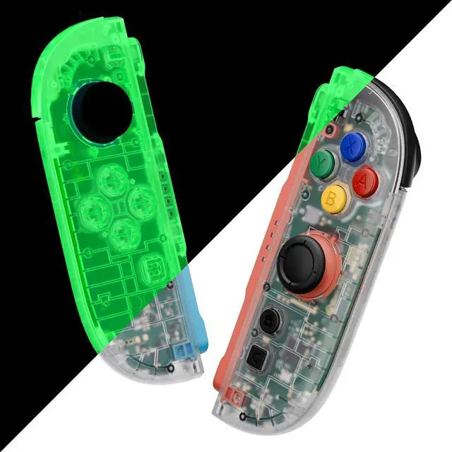 Main image of DIY Replacement Shell Buttons for Joycon 2, Custom Full Housing Case + Decorative Strips + Middle Bracket + Buttons for Nintendo Switch 2 Controller - Deluxe Version - Glow in Dark - Green @