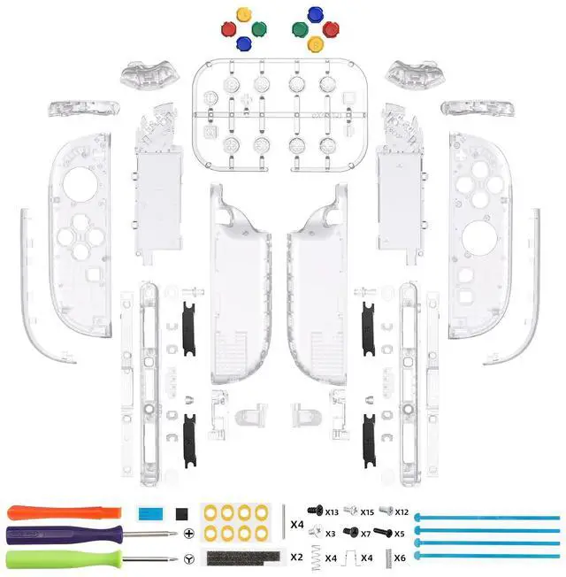 Alt view image 7 of 7 - DIY Replacement Shell Buttons for Joycon 2, Custom Full Set Housing Case + Decorative Strips + Middle Bracket + Buttons + Tools for Nintendo Switch 2 Controller - Deluxe Version - Clear @