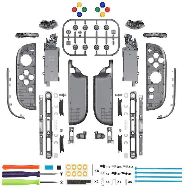 Alt view image 7 of 7 - DIY Replacement Shell Buttons for Joycon 2, Custom Full Housing Case + Decorative Strips + Middle Bracket + Buttons for Nintendo Switch 2 Controller - Deluxe Version - Clear Slate Black @