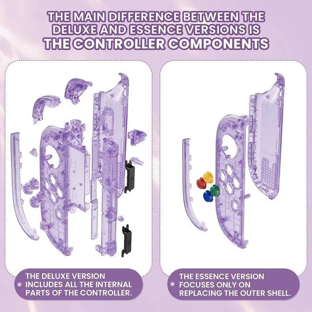 Alt view image 6 of 7 - DIY Replacement Shell Buttons for Joycon 2, Custom Full Housing Case + Decorative Strips + Middle Bracket + Buttons for Nintendo Switch 2 Controller - Deluxe Version - Clear Atomic Purple @