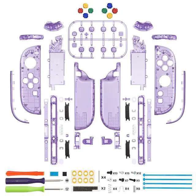 Alt view image 2 of 7 - Deluxe Version Replacement Shell Buttons + 3D Joystick for Nintendo Switch 2 JoyCon - Clear Atomic Purple @