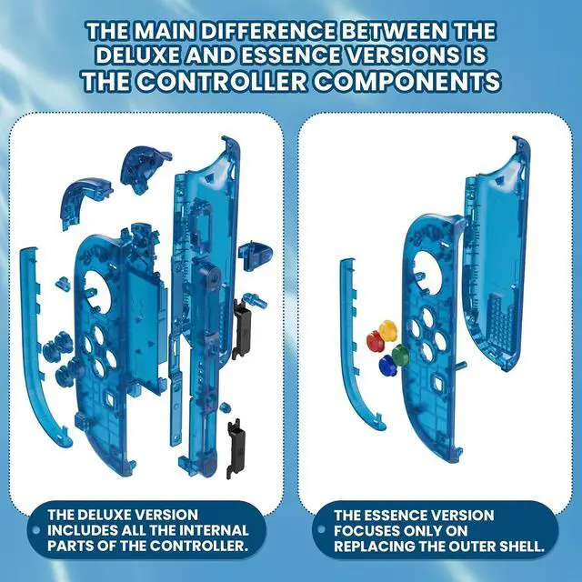 Alt view image 6 of 7 - DIY Replacement Shell Buttons for Joycon 2, Custom Full Set Housing Case + Decorative Strips + Middle Bracket + Buttons for Nintendo Switch 2 Controller - Deluxe Version - Clear Blue @