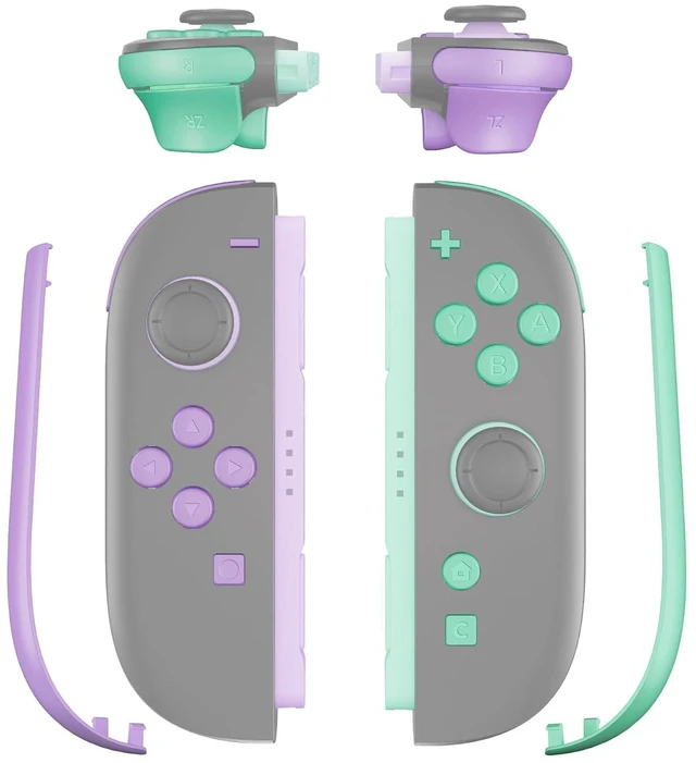 Main image of Replacement Full Set Buttons + Decorative Strips for Nintendo Switch 2 Controller - Purple & Green @