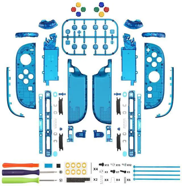 Alt view image 7 of 7 - DIY Replacement Shell Buttons for Joycon 2, Custom Full Set Housing Case + Decorative Strips + Middle Bracket + Buttons for Nintendo Switch 2 Controller - Deluxe Version - Clear Blue @