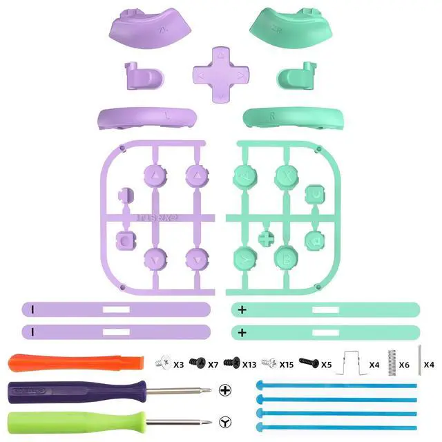 Alt view image 2 of 7 - DIY Replacement Full Set Buttons for Joycon 2, Custom ABXY Direction Keys Dpad + - C Home Capture Release L R ZR ZL Trigger Buttons for Nintendo Switch 2 Controller - Purple & Green @