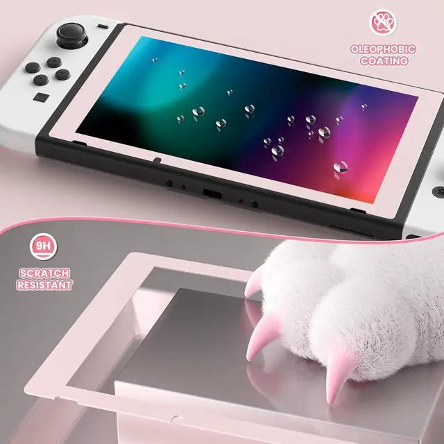 Alt view image 7 of 7 - Colorful Border Screen Protector + Back Plate + NS Joycon Handheld Controller Housing Buttons for Nintendo Switch, DIY Replacement Shell for Nintendo Switch - Cherry Blossoms Pink @