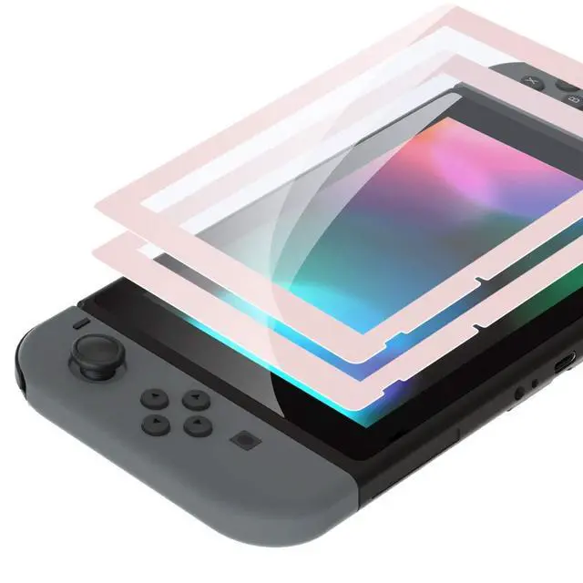 Alt view image 4 of 7 - Colorful Border Screen Protector + Back Plate + NS Joycon Handheld Controller Housing Buttons for Nintendo Switch, DIY Replacement Shell for Nintendo Switch - Cherry Blossoms Pink @
