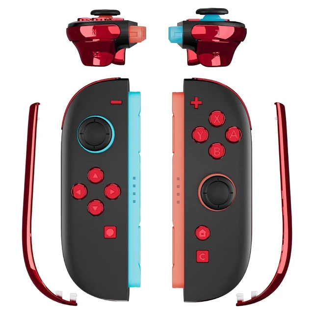 Alt view image 4 of 7 - Replacement Full Set Buttons + Decorative Strips for Nintendo Switch 2 Controller - Chrome Red @