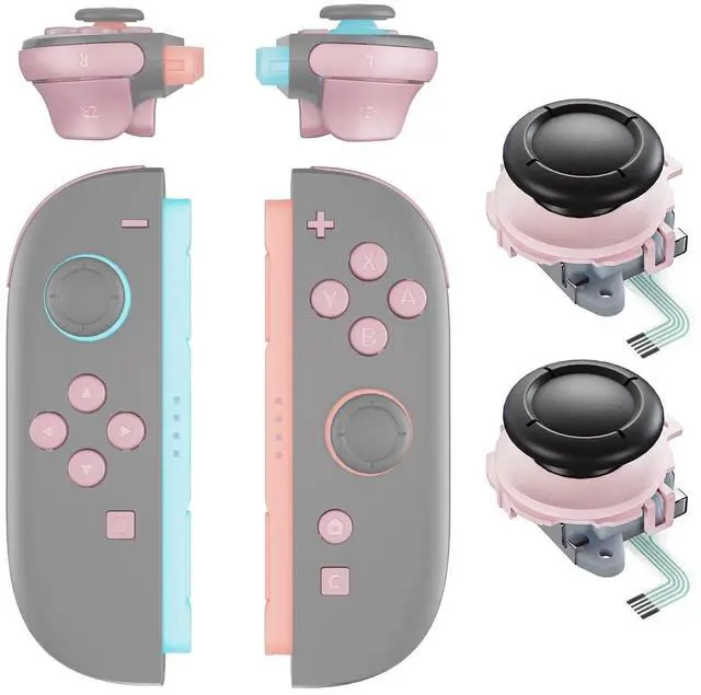 Main image of Replacement Full Set Buttons + 3D Joystick for Nintendo Switch 2 JoyCon - Cherry Blossoms Pink @
