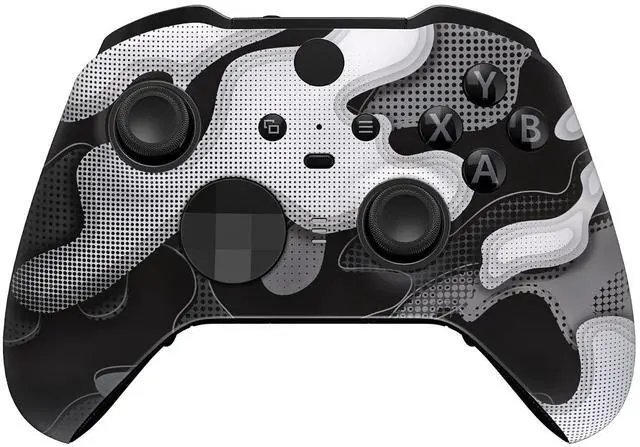 Alt view image 3 of 7 - Black White Camouflage Patterned Faceplate Shell + Textured White Back Bottom Shell for Xbox Elite Series 2, Elite Series 2 Core Controller @