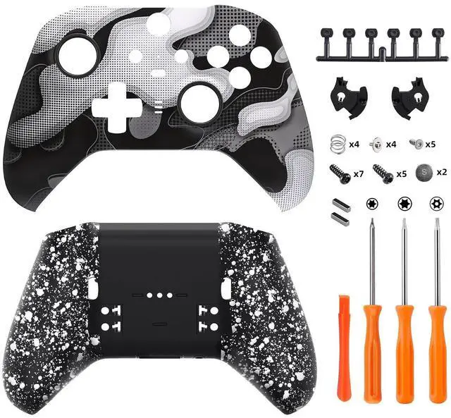 Main image of Black White Camouflage Patterned Faceplate Shell + Textured White Back Bottom Shell for Xbox Elite Series 2, Elite Series 2 Core Controller @