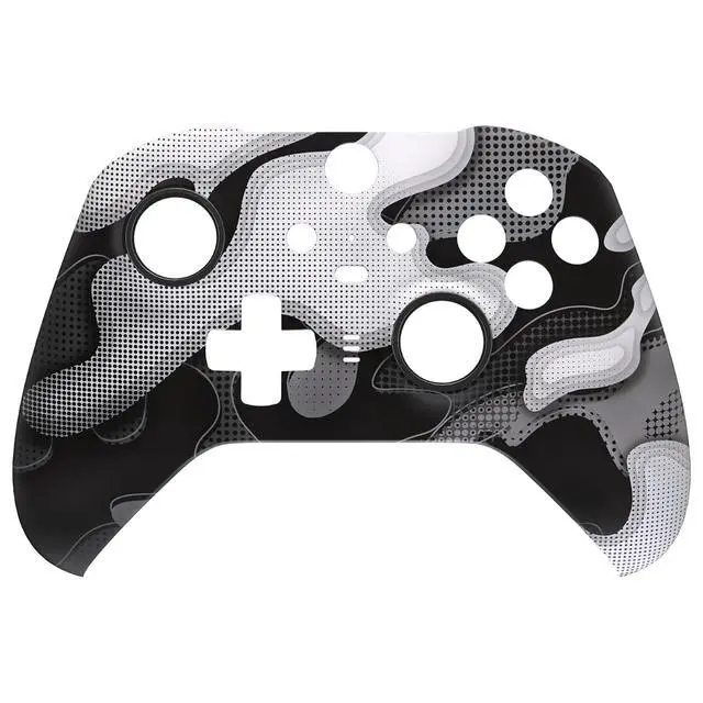 Alt view image 5 of 7 - Black White Camouflage Patterned Faceplate Shell + Textured White Back Bottom Shell for Xbox Elite Series 2, Elite Series 2 Core Controller @