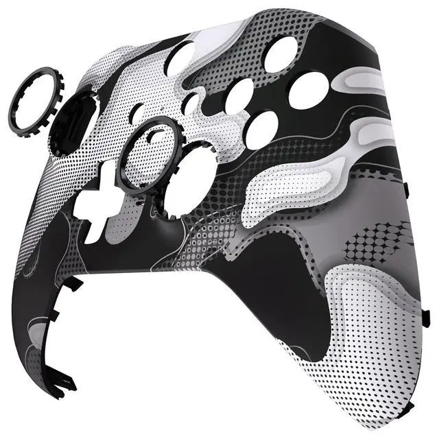 Alt view image 7 of 7 - Black White Camouflage Patterned Faceplate Shell + Textured White Back Bottom Shell for Xbox Elite Series 2, Elite Series 2 Core Controller @