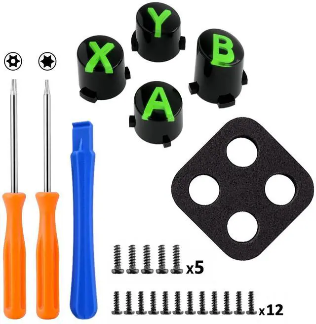 Alt view image 2 of 7 - ABXY Buttons for Xbox Series X & S Controller, Three-Tone Black & Clear with Green Classic Symbols Action Keys Replacement Buttons for Xbox One S/X, Elite Series 2 & 1 Wireless Controller @