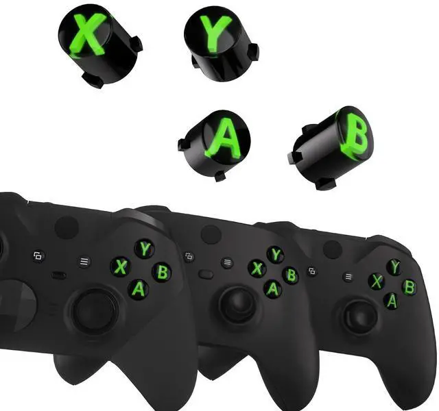 Alt view image 3 of 7 - ABXY Buttons for Xbox Series X & S Controller, Three-Tone Black & Clear with Green Classic Symbols Action Keys Replacement Buttons for Xbox One S/X, Elite Series 2 & 1 Wireless Controller @