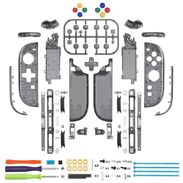 Alt view image 7 of 7 - DIY Replacement Shell (D-Pad Ver) Buttons for Joycon 2, Custom Full Set Housing + Decorative Strips + Middle Bracket + Buttons for Nintendo Switch 2 - Deluxe Version - Clear Slate Black @