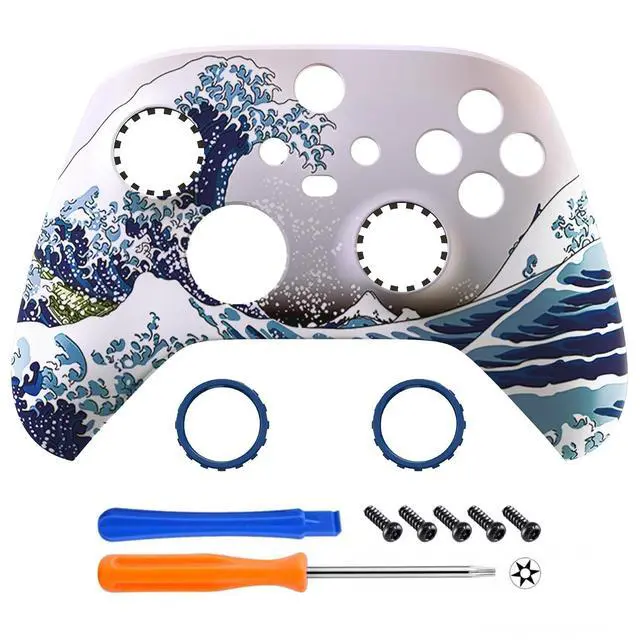 Alt view image 3 of 7 - ASR Version Custom Shell for Xbox Series X/S Controller - Anti Sticks Rubbing Rings - Replacement Accessories Front Cover Faceplate for Xbox Core Wireless Controller - The Great Wave @
