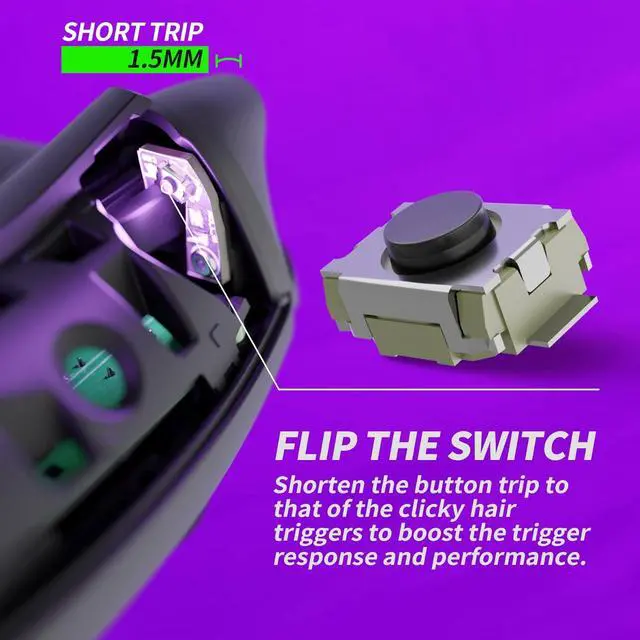 Alt view image 5 of 7 - Flexor Clicky Rubberized Side Rail Panels Button Stop Kit for Xbox Series X & S Controller, Ergonomic Handle Grips for Xbox Core Controller - Chameleon Green Purple @
