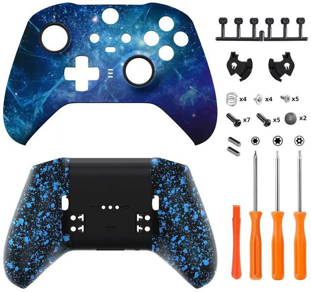 Main image of Blue Nebula Patterned Faceplate Shell + Textured Blue Bottom Shell for Xbox Elite Series 2, Elite Series 2 Core Controller - Wood Grain @