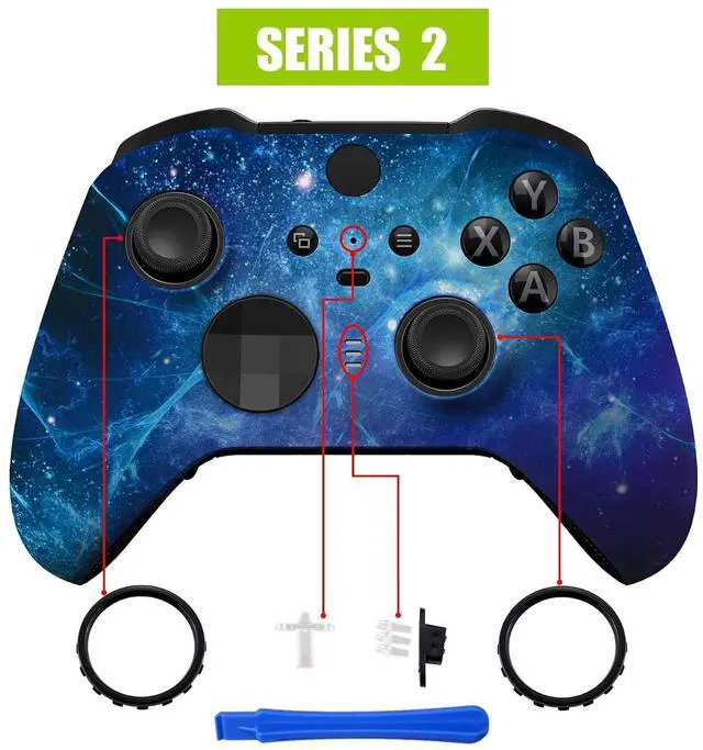 Alt view image 5 of 7 - Blue Nebula Patterned Faceplate Shell + Textured Blue Bottom Shell for Xbox Elite Series 2, Elite Series 2 Core Controller - Wood Grain @