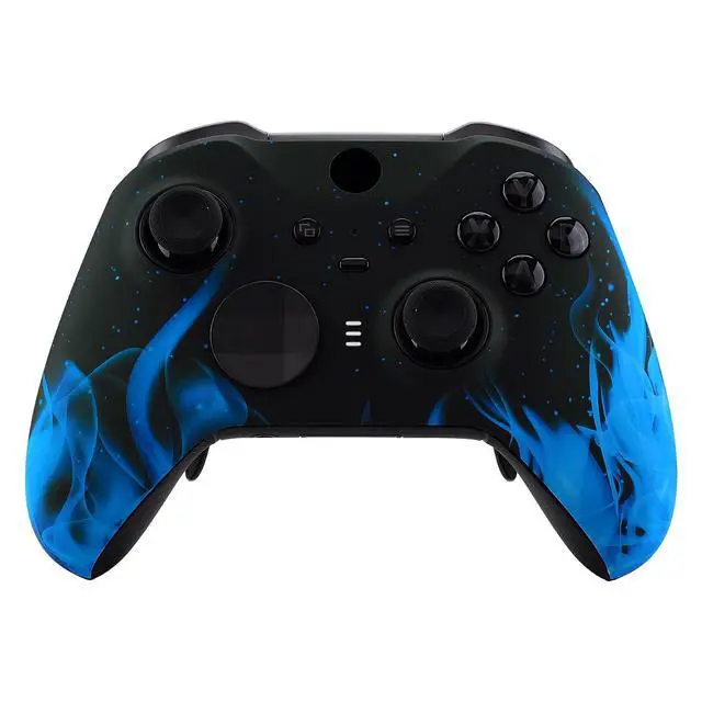 Alt view image 2 of 7 - Blue Flame Patterned Faceplate Shell + Textured Blue Bottom Shell for Xbox Elite Series 2, Elite Series 2 Core Controller - Wood Grain @