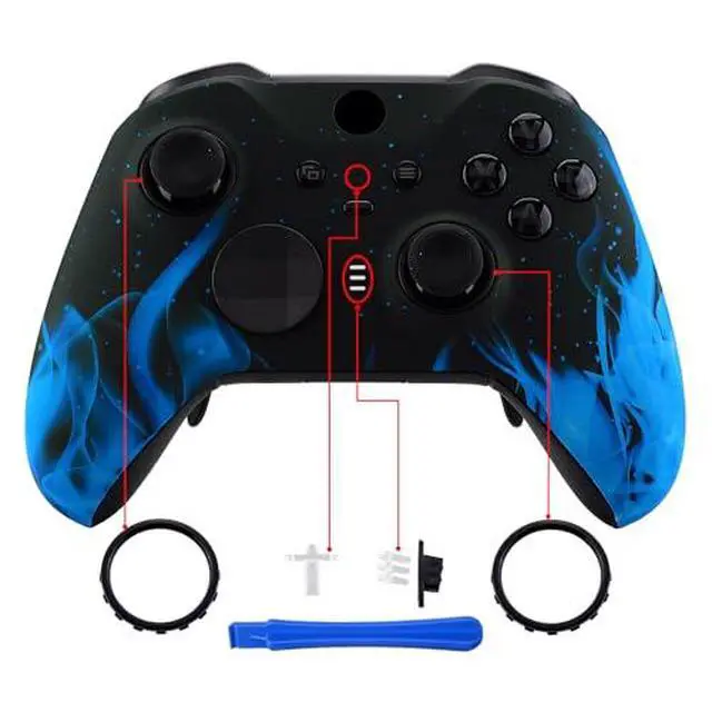 Alt view image 5 of 7 - Blue Flame Patterned Faceplate Shell + Textured Blue Bottom Shell for Xbox Elite Series 2, Elite Series 2 Core Controller - Wood Grain @