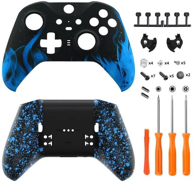 Main image of Blue Flame Patterned Faceplate Shell + Textured Blue Bottom Shell for Xbox Elite Series 2, Elite Series 2 Core Controller - Wood Grain @