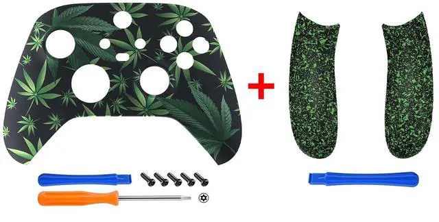 Main image of Green Weeds Patterned Shell + Replacement Left Right Side Rails for Xbox Series X/S Controller @