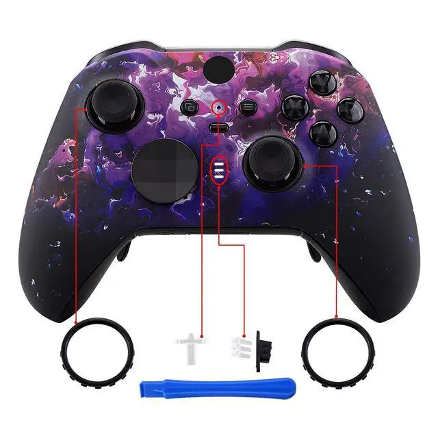 Alt view image 4 of 7 - Surreal Lava Patterned Faceplate Cover, Soft Touch Front Housing Shell Case Replacement Kit for Xbox One Elite Series 2, Xbox Elite 2 Core Controller Model 1797 - Accent Rings Included @