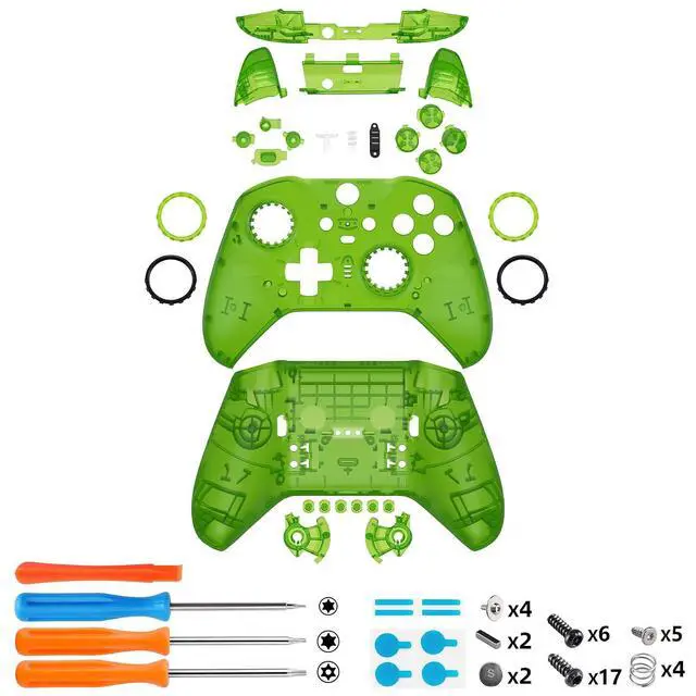 Alt view image 3 of 7 - Full Set Shell Buttons for Xbox One Elite Series 2 Controller, Clear Green Replacement Faceplate Back Plate Bottom Shell with Buttons for Xbox Elite Series 2 Core Controller - Model 1797 @