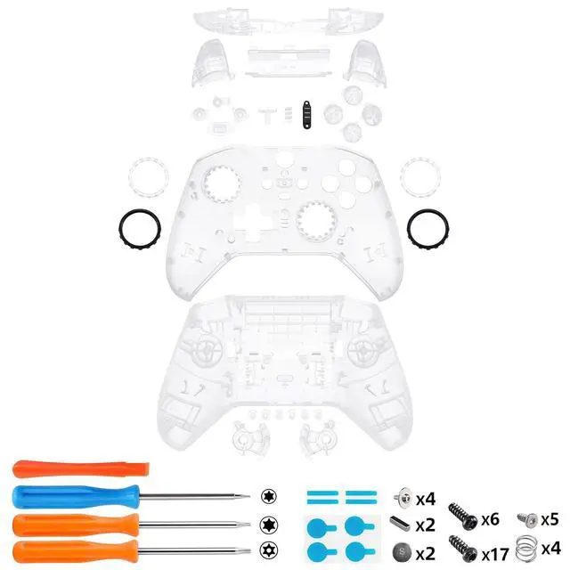 Alt view image 3 of 7 - Full Set Shell Buttons for Xbox One Elite Series 2 Controller, Clear Replacement Faceplate Back Plate Bottom Shell Case with Buttons for Xbox Elite Series 2 Core Controller - Model 1797 @