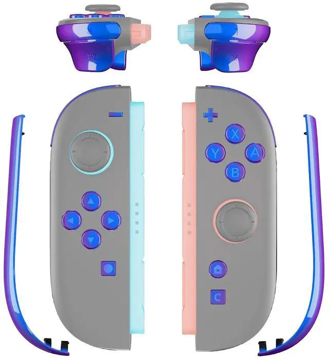 Main image of Replacement Full Set Buttons + Decorative Strips for Nintendo Switch 2 Controller - Chameleon Purple Blue @