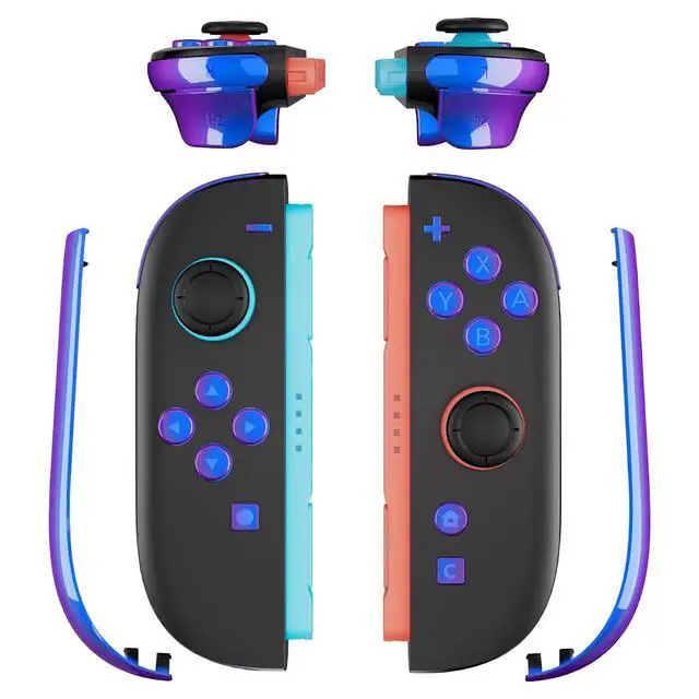 Alt view image 4 of 7 - Replacement Full Set Buttons + Decorative Strips for Nintendo Switch 2 Controller - Chameleon Purple Blue @