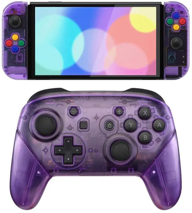 Main image of Clear Atomic Purple Full Set Shell for Nintendo Switch OLED, Replacement Full Set Shell for Nintendo Switch Pro Controller - Console Controller NOT Included @