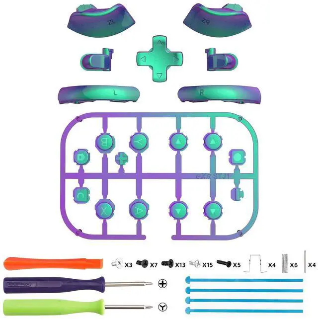 Alt view image 2 of 7 - DIY Replacement Full Set Buttons for Joycon 2, Custom ABXY Direction Keys Dpad + - C Home Capture Release L R ZR ZL Trigger Buttons for Nintendo Switch 2 Controller- Chameleon Green Purple @